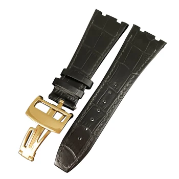Za AP 26 mm trak Črno Rjave barve Z Vbodi Pravega Usnja Watch Band Zapestnica z jekleno uvajanje sponke