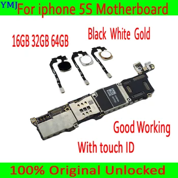 Za iPhone 5S Odklenjena Mainboard Z / Brez dotik ID Logiko Odbor Factory original Matično ploščo z IOS sistem Plošča