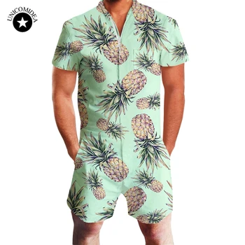 Zabavno 3d Ananas Tiskanja Mens Romper Hawaiian Jumpsuit Poletje Playsuit Kombinezon En Kos Slim Fit Plažo Casual Moški Kompleti