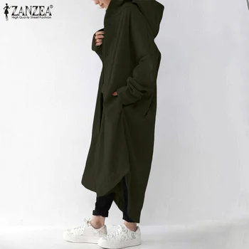 ZANZEA Moda za Ženske Zimske Majica Coats Jeseni Hooded Dolgo Jopiči, Ženski Svoboden Površniki Hoodies Dolg Rokav Outwear 5XL