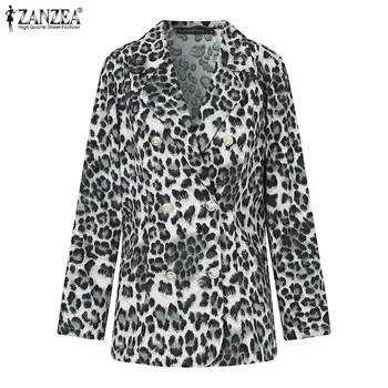 ZANZEA River Dolge Rokave Outwears Priložnostne Ženske Seksi Leopard Tiskanja zgornji deli oblacil Ženske Jeseni Dvojni Gumb Delo Coats Plus Velikost 5XL