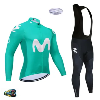Zelena 2020 MOVISTAR Pro Team Long Sleeve Kolesarjenje Jersey Set Bib Hlače Ropa Ciclismo Kolesarska Oblačila MTB Kolo Šport Enotna