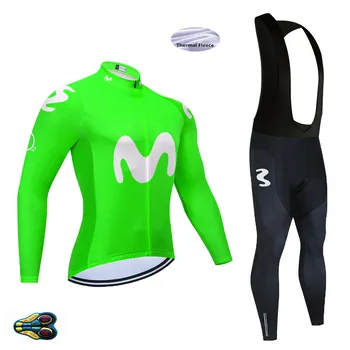Zelena 2020 MOVISTAR Pro Team Long Sleeve Kolesarjenje Jersey Set Bib Hlače Ropa Ciclismo Kolesarska Oblačila MTB Kolo Šport Enotna