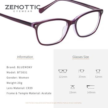 ZENOTTIC Acetat Kvadratnih Očal Okvir Za Moške Jasno Objektiv Ženske blagovne Znamke Oblikovalec Očala za Kratkovidnost Optično Branje Očala BT3031