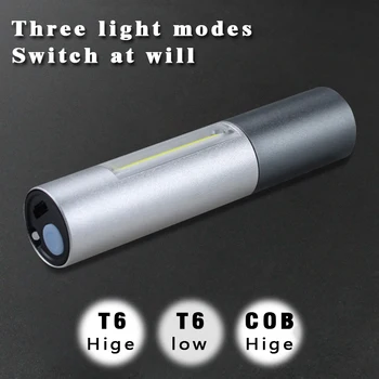 ZHIYU Prenosni USB Polnilna Mini LED Svetilka 3 Razsvetljavo Mod Vodotesno Svetilko T6 COB Teleskopsko Zoom Nočno Razsvetljavo