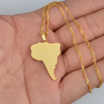 Zlato Barvo Južna Amerika Celina Zemljevid Obesek Ogrlice za Ženske Sudamerica Zemljevidi Nakit Darila #J0720