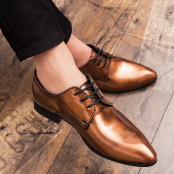 Čevlji za Moške Britanski Stil Čipke-up Lakastega Usnja Čevlji za Moške blagovne Znamke Priložnostne Podjetja Oxford Čevlji Zapato Hombre velika velikost 48