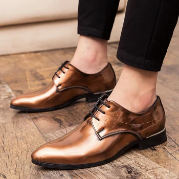 Čevlji za Moške Britanski Stil Čipke-up Lakastega Usnja Čevlji za Moške blagovne Znamke Priložnostne Podjetja Oxford Čevlji Zapato Hombre velika velikost 48