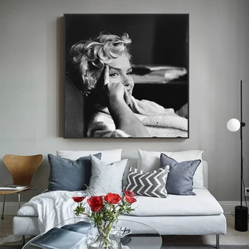 Črna in Bela Marilyn Monroe Platno Art Moda Plakatov in Fotografij Stenske Slike Dnevna Soba Cuadros Decoracion Tableau Salon