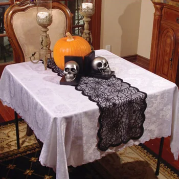 Črni Pajek Web Grozo Lobanje Skelet Spletne Namizni Tekač Jedilno Mizo Kritje Prt Za Festival Halloween Dekoracijo