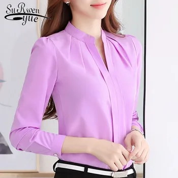 Šifon Bluze 2021 Nove Ženske Majica Fashion Priložnostne Dolgo sleeved Šifon Majica Elegantno Vitek Barva Plus Velikost Blusas 861B 25