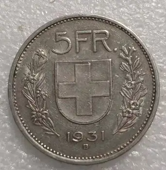 Švicarski 5 Švicarskih Frankov William Tell 1931-1939 Stari Realnem Srebro Coin Prvotne Kovancev Evropi Zbirateljskega Kovanca