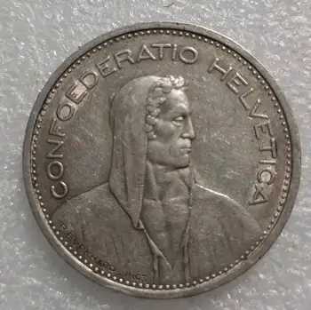Švicarski 5 Švicarskih Frankov William Tell 1931-1939 Stari Realnem Srebro Coin Prvotne Kovancev Evropi Zbirateljskega Kovanca