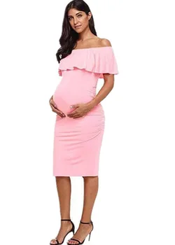 Žensk, Porodniškega Obleke vestidos casuales Ruffle Off Ramenski Nosečnosti Ženske Obleke
