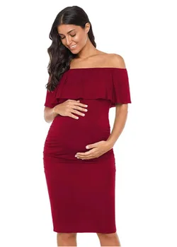 Žensk, Porodniškega Obleke vestidos casuales Ruffle Off Ramenski Nosečnosti Ženske Obleke