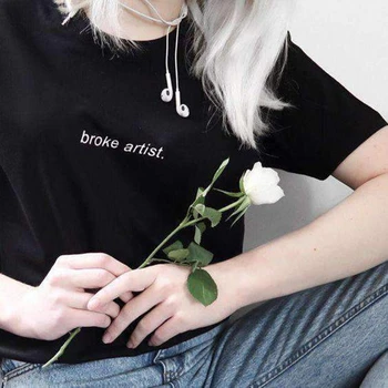 Ženska Oblačila Črke Natisni T-shirt je Izbruhnila Umetnik Harajuku Modni T-majice Street nositi O vratu Barva T-Shirt Ženski Tees