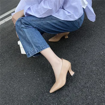 Ženska črpalke 8 cm visoke pete urad čevlji pravega usnja opozoril toe čevlji za prosti čas elegantno plus velikost AMI02 MUYISEXI