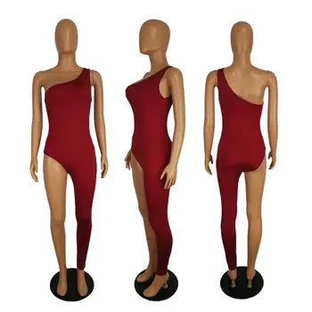 Ženske asimetrični eno-ramo brez rokavov seksi leotard klub jumpsuit
