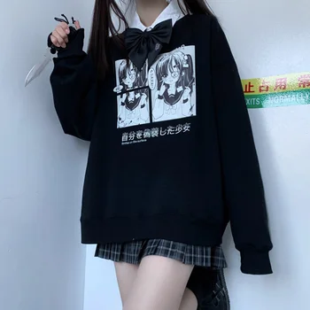 Ženske Hoodies Dolg Rokav Svoboden Punk Anime Tiskanja Puloverji Ulične Pozimi Priložnostne Ženska Majica Fashion Hoodies Za Vrhovi