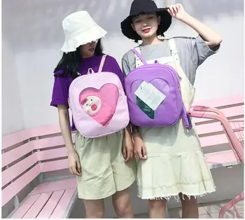 Ženske Nahrbtnik Candy Barve PU Usnje Pregleden Ljubezen Srce Oblika Nahrbtnik Kawaii Harajuku Schoolbags Za najstnice