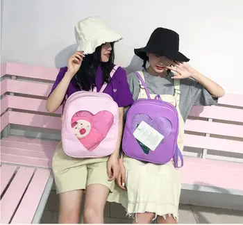 Ženske Nahrbtnik Candy Barve PU Usnje Pregleden Ljubezen Srce Oblika Nahrbtnik Kawaii Harajuku Schoolbags Za najstnice