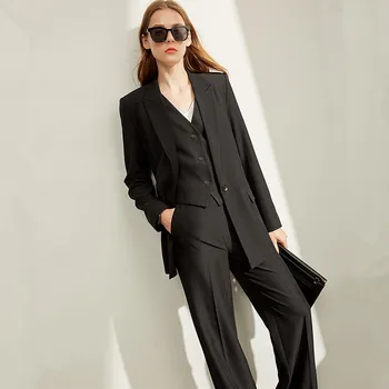 Ženske obleko slim temperament žensk obleko 3 sklope jakna + hlače + brezrokavnik ženske priložnostne formalna poslovna obleka prilagajanje