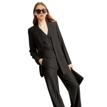 Ženske obleko slim temperament žensk obleko 3 sklope jakna + hlače + brezrokavnik ženske priložnostne formalna poslovna obleka prilagajanje
