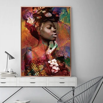 Ženske Portret Platno Slikarstvo Povzetek Afriki Dekle, Plakatov in Fotografij Cuadros Stenskih slikah, za Dnevna Soba Dekor