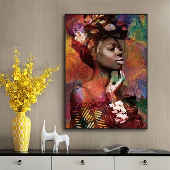 Ženske Portret Platno Slikarstvo Povzetek Afriki Dekle, Plakatov in Fotografij Cuadros Stenskih slikah, za Dnevna Soba Dekor