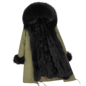 ženske zimsko jakno xlong plus velikost moda krzno parka pravi lisica krzno plašč velik rakun krzno ovratnik hooded vrhnja oblačila priložnostne suknji